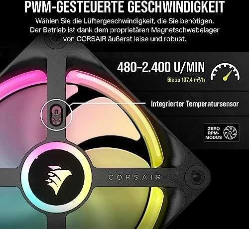 Corsair iCUE LINK QX120 RGB Series, PWM korpuso ventiliatorius, 3er Pack su RGB valdikliu- 120mm, juodos spalvos, Starter Kit