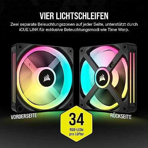 Corsair iCUE LINK QX120 RGB Series, PWM korpuso ventiliatorius, 3er Pack su RGB valdikliu- 120mm, juodos spalvos, Starter Kit