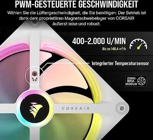 CORSAIR iCUE LINK QX140 RGB Baltas 140 mm magnetinio kupolo ventiliatorius, vienas