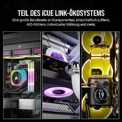 CORSAIR iCUE LINK System Hub automatically detects, synchronizes, and manages all your system cooling and RGB lighting by linking up to 14 devices, significantly reducing cabling complexity.