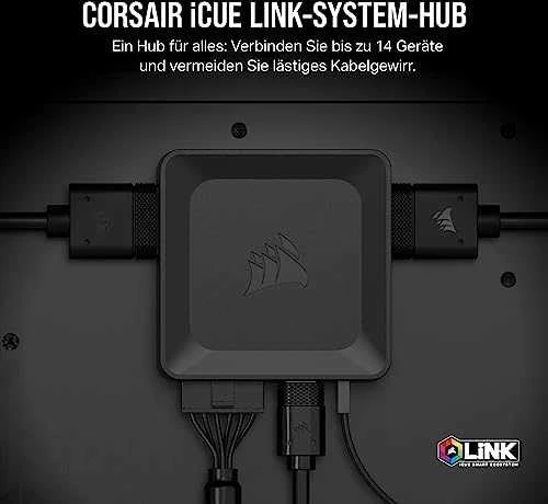 CORSAIR iCUE LINK System Hub automatically detects, synchronizes, and manages all your system cooling and RGB lighting by linking up to 14 devices, significantly reducing cabling complexity.