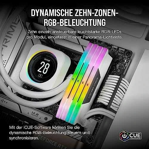RAM CORSAIR DDR5 6000MT/s 32GB 2x16GB DIMM Unbuffered 36-44-44-96 Std PMIC XMP 3.0 VENGEANCE RGB DDR5 Baltas Heatspreader Juodas PCB 1.4V