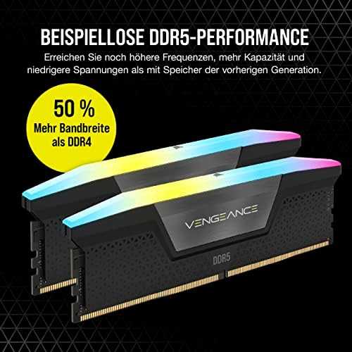 RAM CORSAIR VENGEANCE RGB 64GB 2x32GB DDR5 6000MT/s DIMM Be buferio 30-36-36-76 Std PMIC XMP 3.0 Juodas Heatspreader RGB LED 1.4V