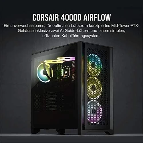 CORSAIR 4000D Airflow grūdinto stiklo vidurinio bokšto Juodas dėklas