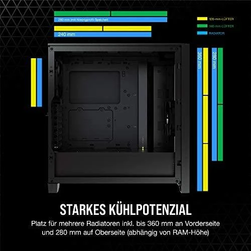 CORSAIR 4000D Airflow grūdinto stiklo vidurinio bokšto Juodas dėklas