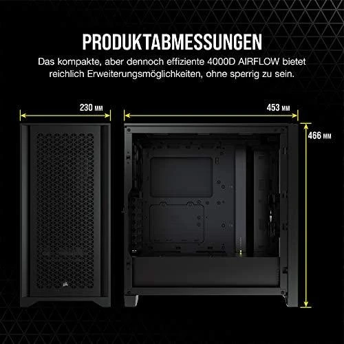 CORSAIR 4000D Airflow grūdinto stiklo vidurinio bokšto Juodas dėklas