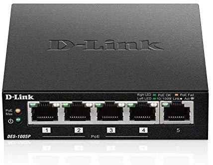 Šakotuvas D-Link DES-1005P/E tinklo komutatorius Ne-valdomas L2 Fast Ethernet (10/100) Juoda Maitinimas per Eternetą (PoE)