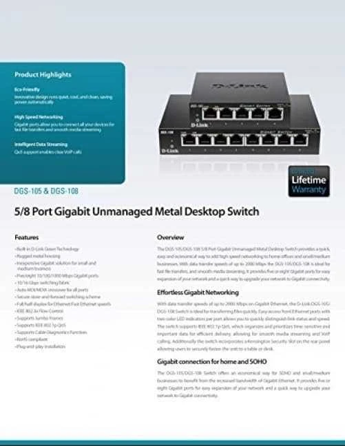 Šakotuvas D-Link DLINK DGS-108/E 8 prievadų Gigabit jungiklis