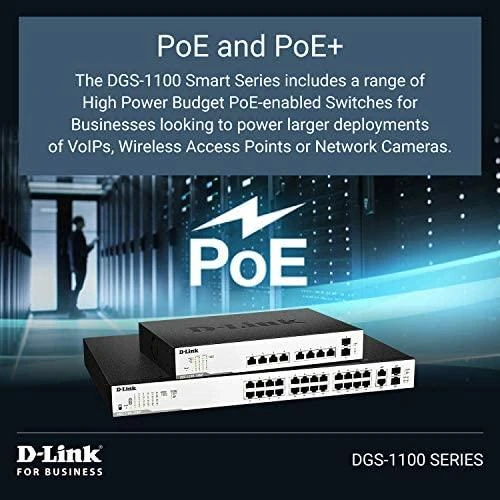 Šakotuvas D-LINK EasySmart valdomas jungiklis 8 prievadų Gigabit PoE / PoE+