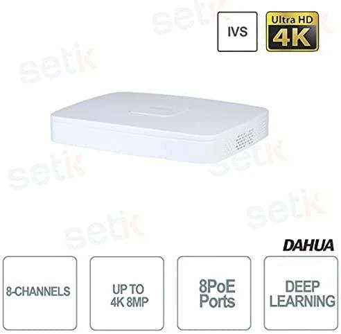 Dahua IP įrašymo įrenginys 8 kam., 4K 8MP, 1HDD, 8 PoE, 80Mbps, H.265/H.264, IVS
