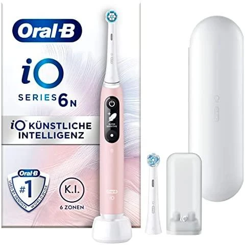 Oral-B iO6 rožinis dantų šepetėlis su pakuote ir kelioniniu dėklu