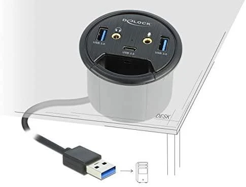 Delock įmontuojamas USB šakotuvas su audio jungtimis