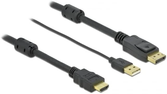 DELOCK HDMI M DisplayPort M 4K laidas 2m maitinamas USB A M juodas