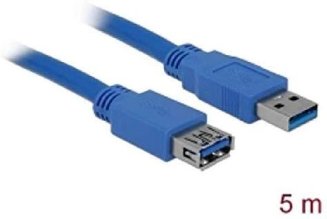 „Delock“ ilgintuvas USB 3.0 tipo A kištukas > USB 3.0 tipo A moteriškas 5 m mėlynas