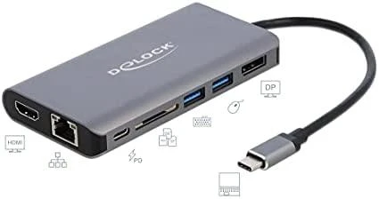 „Delock USB Type-C™“ prijungimo stotelė 4K – HDMI / DP / USB 3.0 / SD / LAN / PD 3.0