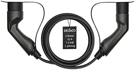Mennekes Elektromobilio įkrovimo kabelis DELTACO Type 2 - Type 2, 1 fazės, 32A, 7,6 kW, 3 m, juodas / EV-1213