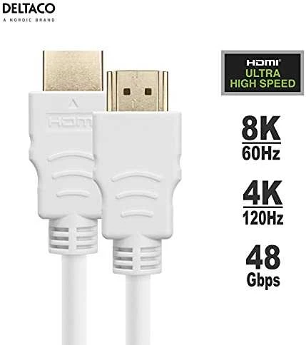HDMI kabelis DELTACO ULTRA didelis spartos, 48Gbps, 3m, eARC, QMS, 8K at 60Hz, 4K at 120Hz, baltas / HU-30A