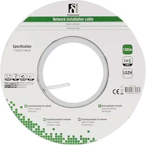 UTP Cat6 Kabelis DELTACO, 100m, baltas / TP-45H