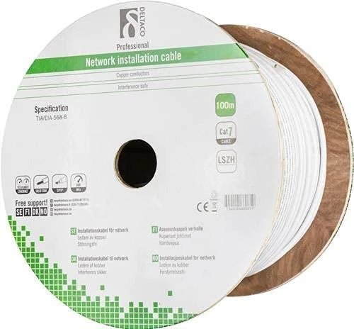 DELTACO S / FTP montavimo laidas Cat7, LSZH, 100m, 600 MHz, baltas TP-70C