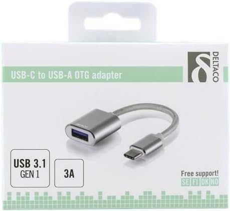 DELTACO USB-C 3.1 Gen 1 į USB-A OTG adapteris, 3A, aliuminis / USBC-1276