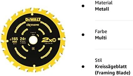 Pjovimo diskas medienai DeWalt; 165x1,65x20,0 mm; Z24; 18°