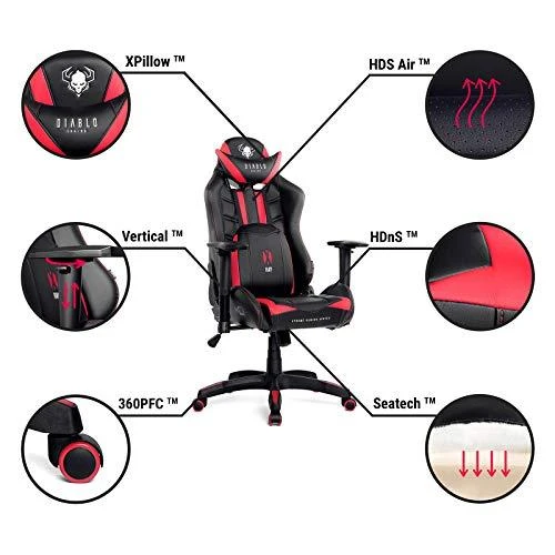 Diablo Chairs Diablo X-Ray 2.0 King Size Juodas-Raudona ergonominė kėdė