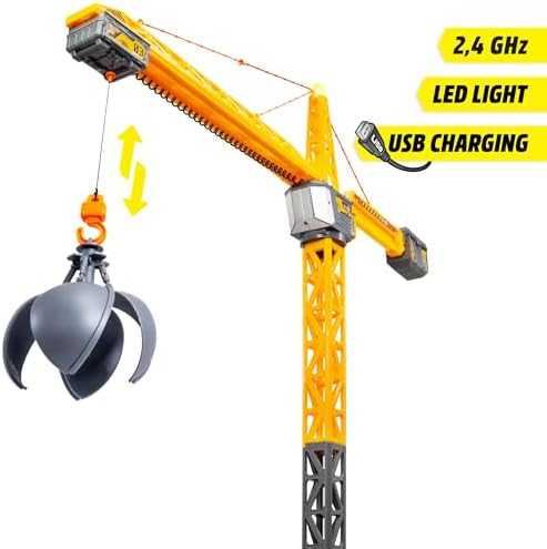 Dickie Toys Didelis nuotolinio valdymo kranas, 150 cm besisukanti ranka, titaninis kranas, nuotolinio valdymo pultas su USB + šviesa