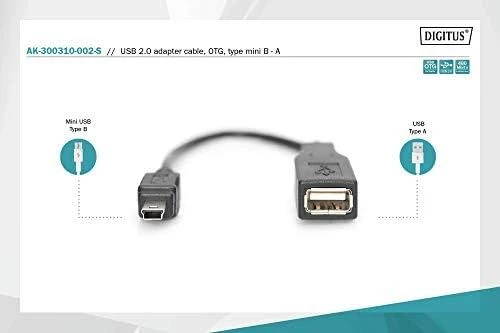 Assmann Electronic ASSMANN USB 2.0 adapterio kabelis OTG tipo mini B - A M/F 0.2m USB 2.0 atitinka bl