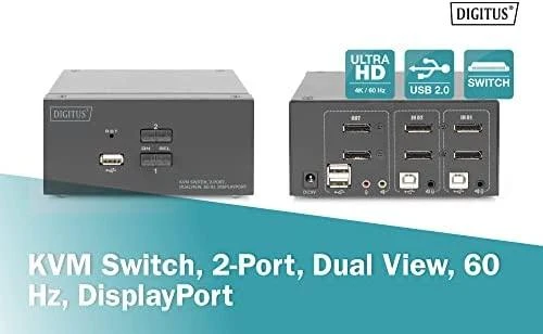Digitus | KVM Switch, 2-Port, Dual Ekranas, 4K, DisplayPort | DS-12862