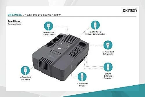 Assmann Electronic DIGITUS DN-170111 DIGITUS UPS Line-Interactive 800VA/480W AVR 4xSCHUKO 3xIEC C13 1xUSB A/B RJ45