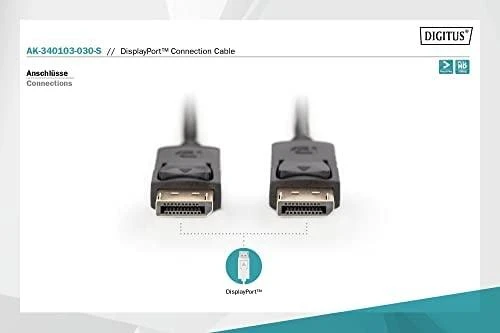 Assmann Electronic ASSMANN DisplayPort kabelis DP St/St 3,0m m/look DP 1.1a konform UL sw