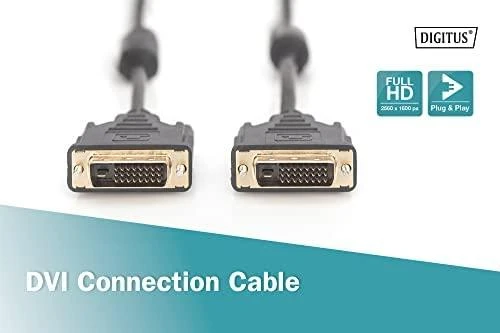 Assmann Electronic DIGITUS VGA laidinis kabelis DVI 5m Dual Link 2Ferrit Cores K8 bulk 24+1 AWG28 max. 2560x1600
