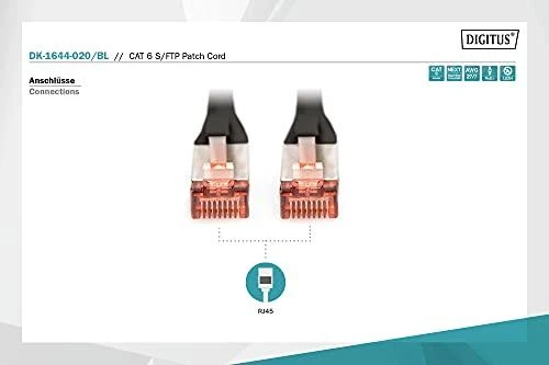 Digitus S / FTP kabelis, 6, 2 m, juodas (DK- 1644- 020 / BL)