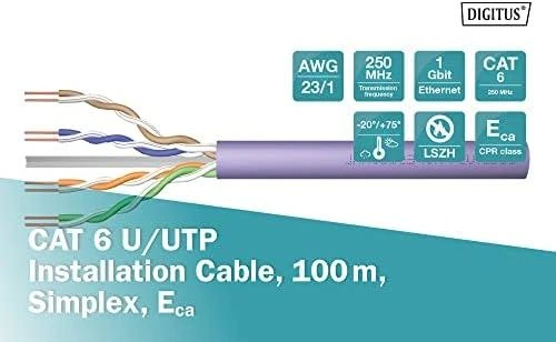 Assmann Electronic DIGITUS CAT 6 U-UTP instaliacinis kabelis žaliavinis ilgis 100 m popierinė dėžutė LSOH AWG23 Simplex,