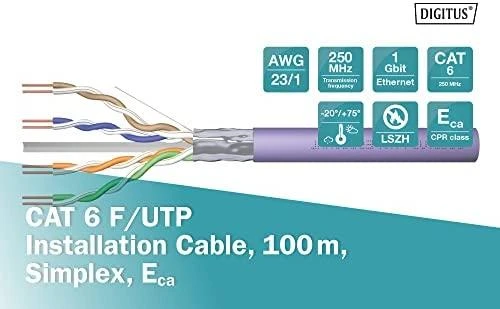 Digitus Skaitmenas | Montavimo kabelis | CAT 6 F-UTP | Violetinė