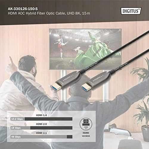 Assmann Electronic ASSMANN HDMI AOC Hibridinio pluošto prijungimo kabelis Tipas A M/M 15m UHD 8K60Hz CE auksinis bl