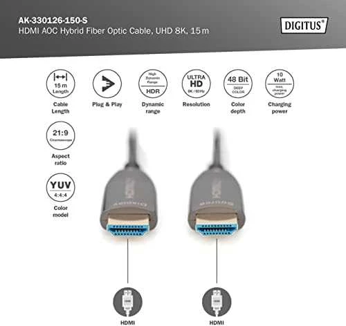 Assmann Electronic ASSMANN HDMI AOC Hibridinio pluošto prijungimo kabelis Tipas A M/M 15m UHD 8K60Hz CE auksinis bl