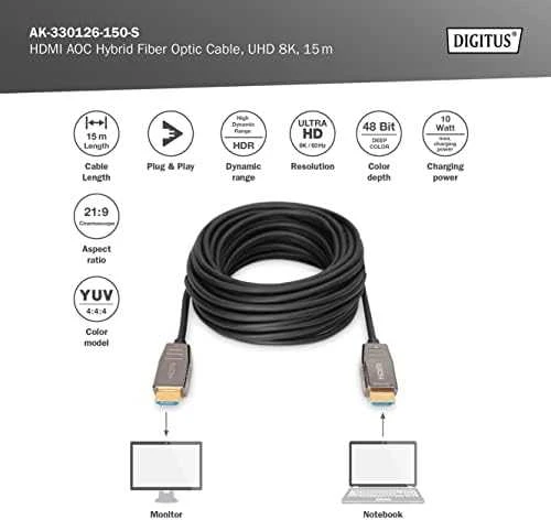 Assmann Electronic ASSMANN HDMI AOC Hibridinio pluošto prijungimo kabelis Tipas A M/M 15m UHD 8K60Hz CE auksinis bl