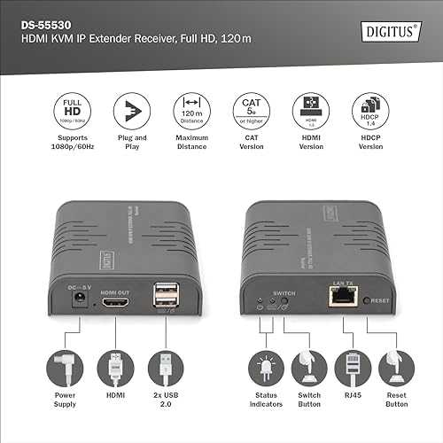 „Switch Digitus DIGITUS HDMI KVM IP“ ilgintuvas, „Full HD“ 1,2 m kabelis