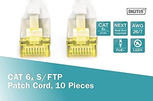 Digitus DIGITUS CAT 6A S/FTP kabelis patchowy, 10 vnt, 0,25m, pilka