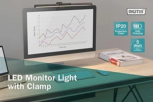 Sieninis šviestuvas Assmann Electronic DIGITUS LED Monitorius Bar Light 5W 250lm spaustukas juodas