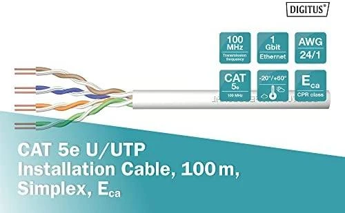 Assmann Electronic Kabelis U/UTP kat.5E Digitus AWG 24/1 pilkas 100m, 15 LGW