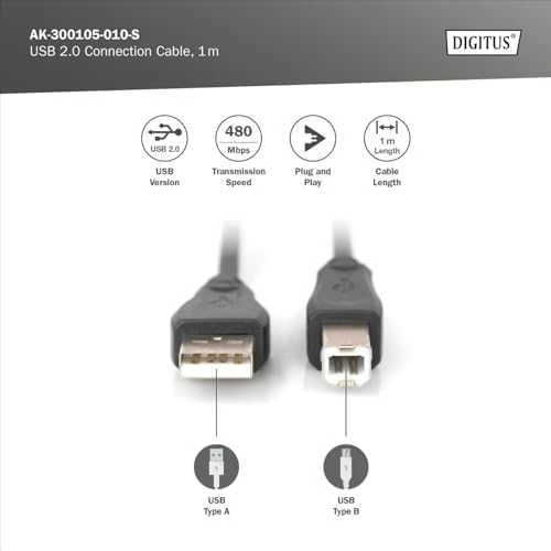 Kabelis USB Digitus USB-A - USB-B 1 m Juodas (AK-300105-010-S)