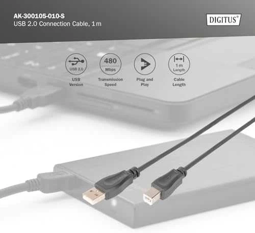 Kabelis USB Digitus USB-A - USB-B 1 m Juodas (AK-300105-010-S)
