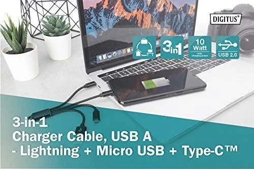 DIGITUS 3-in-1 kabelis USB-A + Lightning + Micro USB + USB-C