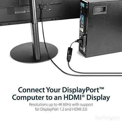 StarTech DP2HD4K60S DisplayPort aktyvusis adapteris 1x DP 1.4 kištukas iki 1x HDMI 2.0 A motelis