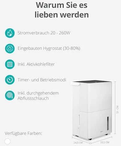 Oro sausintuvas Duux Smart Bora | Tinka kambariams iki 50 m² | Vandens bako talpa 4 l | Baltas