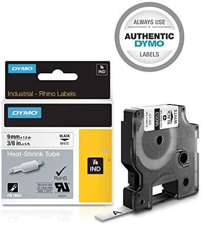DYMO 18053 RHINO Termo vamzdelis 9mm x 1,5m (balta / juodas šifras)