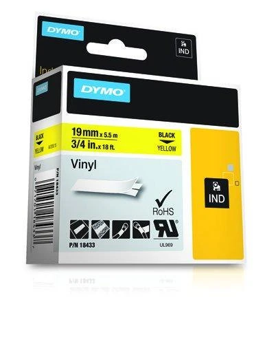Juostelė DYMO Rhino 19mm x 5.5m, vinilinė, juoda ant geltono / S0718470 18433