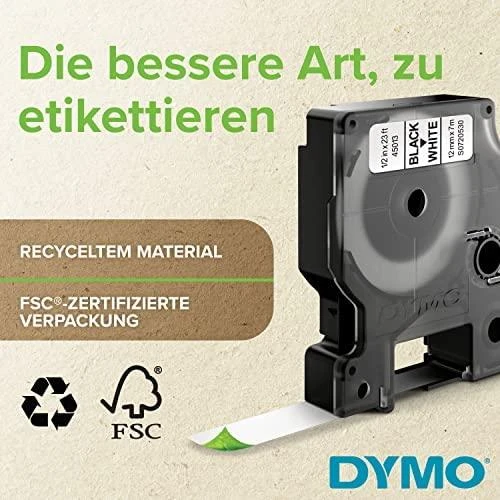 Dymo taśma do drukarek etykiet, D1 40913 | 9mm x 7m | juoda / balta | 10 vnt (S0720680_10)